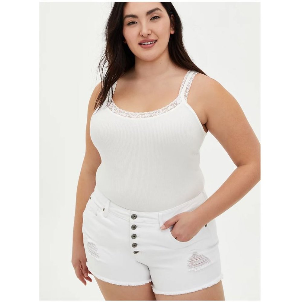 Torrid Size 5X 28 Lace Strap Rib Tank - White